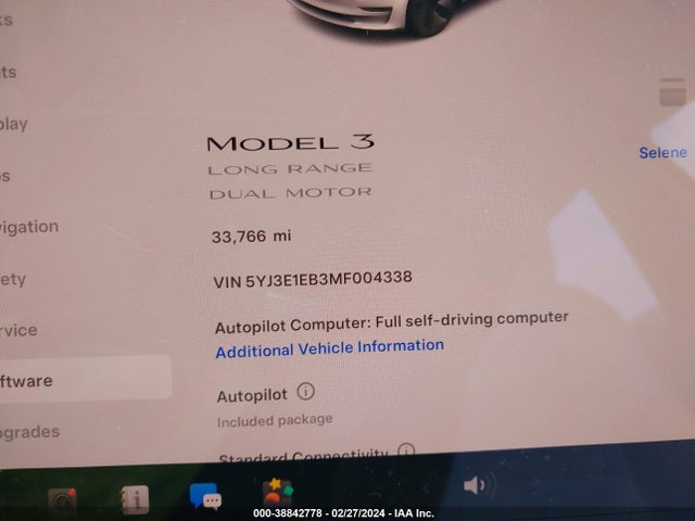 5YJ3E1EB3MF004338 Tesla Model 3 Long Range Dual Motor All-wheel Drive