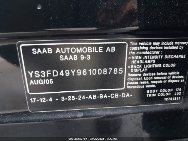 2006 SAAB 9-3 YS3FD49Y961008785 Photo 8