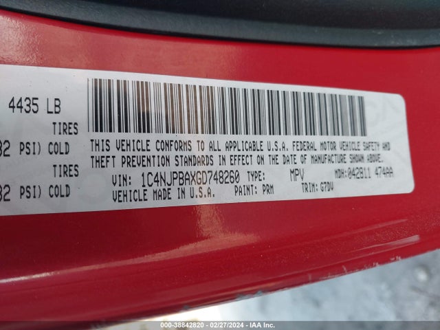 1C4NJPBAXGD748260 Jeep Patriot Sport Se