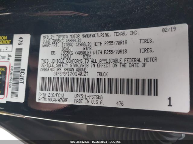 5TFEM5F17KX140127 Toyota Tundra Sr5 4.6l V8
