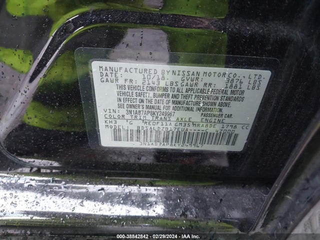 Nissan SENTRA SV 2019 3N1AB7AP8KY249967 Image 9