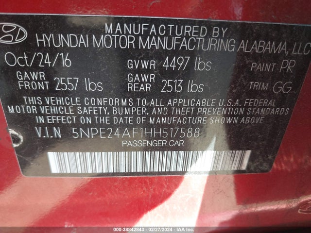 Hyundai SONATA SE 2017 5NPE24AF1HH517588 Image 9