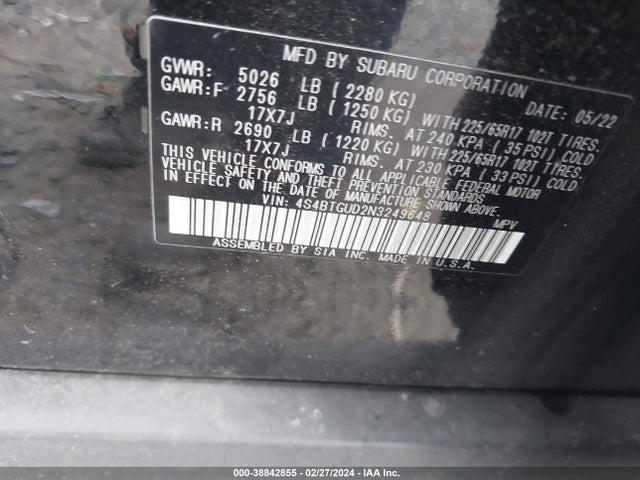 Subaru Outback Wilderness 2022 4S4BTGUD2N3249648 Image 9