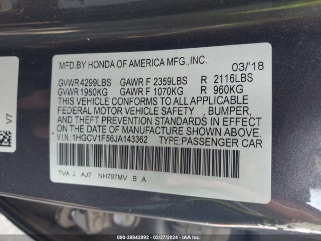 Honda Accord Ex-l 2018 1HGCV1F56JA143362 Image 9