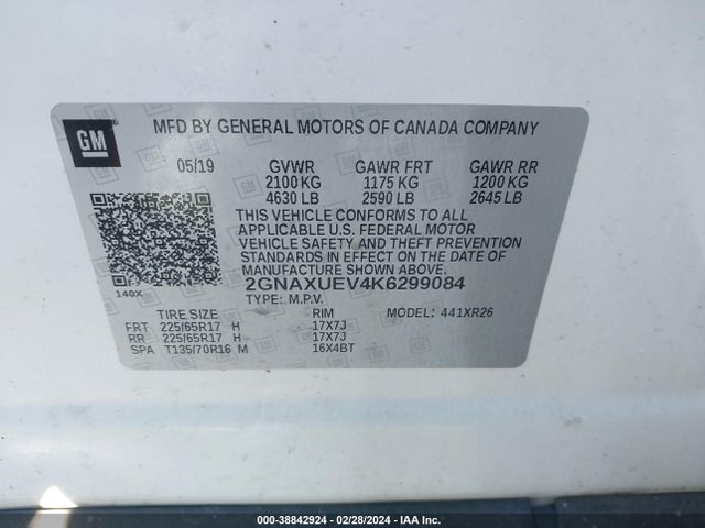 Chevrolet EQUINOX LT 2019 2GNAXUEV4K6299084 Image 9