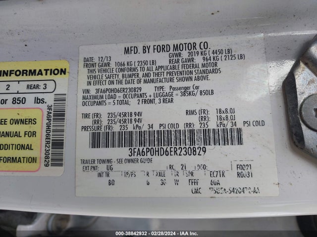 Ford FUSION SE 2014 3FA6P0HD6ER230829 Image 9