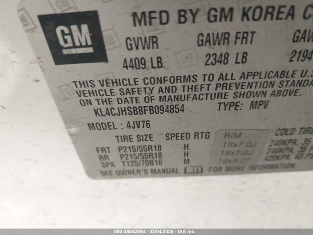 KL4CJHSB8FB094854 Buick Encore Premium