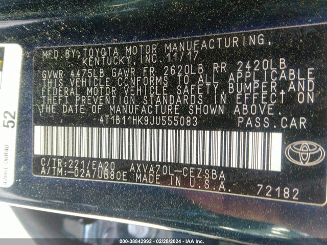 Toyota CAMRY SE 2018 4T1B11HK9JU555083 Image 9