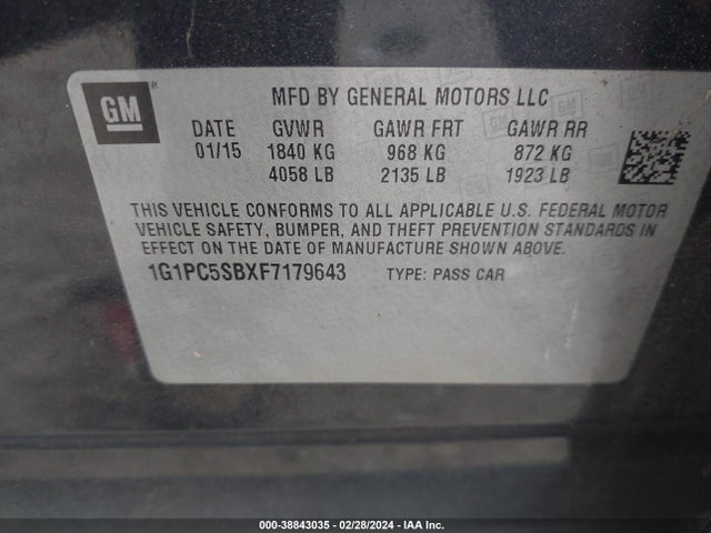 Chevrolet Cruze 1lt Auto 2015 1G1PC5SBXF7179643 Image 9