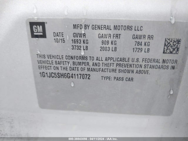 Chevrolet Sonic Lt Auto 2016 1G1JC5SH6G4117072 Image 9
