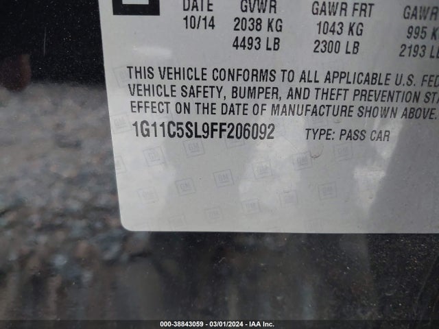 Chevrolet MALIBU 1LT 2015 1G11C5SL9FF206092 Image 9
