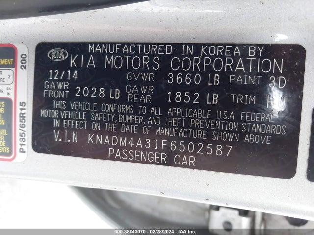 KIA RIO LX 2015 KNADM4A31F6502587 Image 9