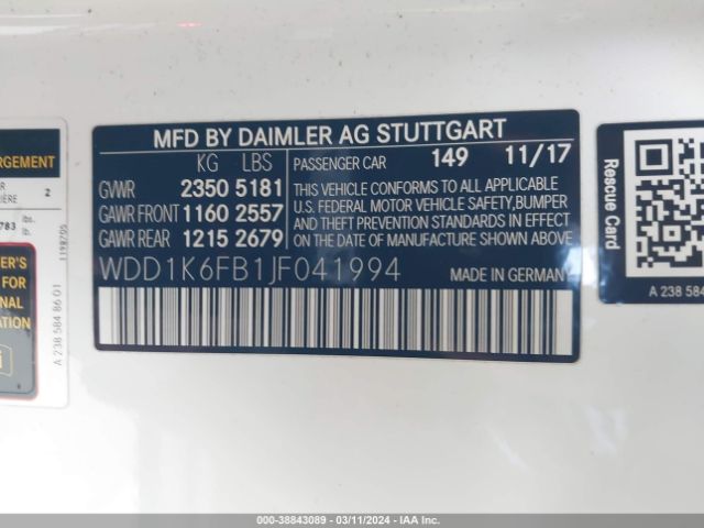 WDD1K6FB1JF041994 Mercedes-Benz E 400