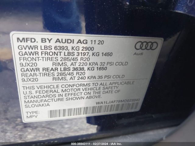 WA1LJAF79MD023340 Audi Q7 Premium Plus 45 Tfsi Quattro Tiptronic