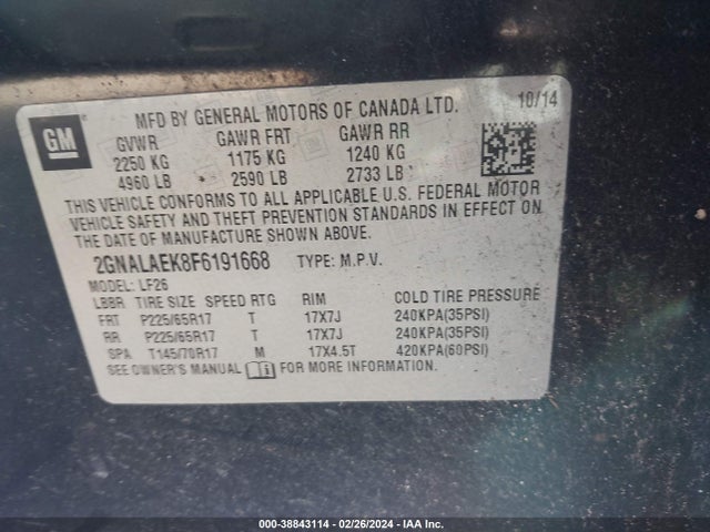 Chevrolet EQUINOX LS 2015 2GNALAEK8F6191668 Image 9