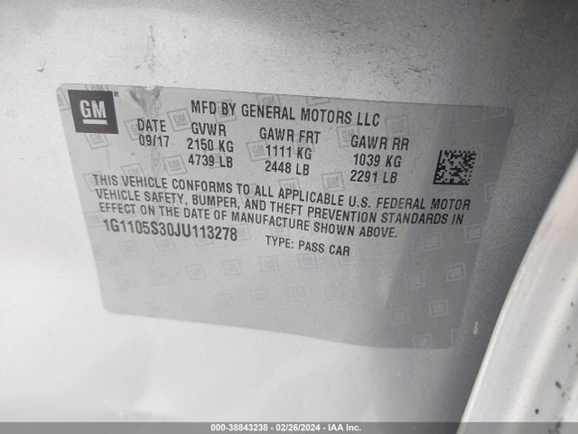 Chevrolet IMPALA 1LT 2018 1G1105S30JU113278 Image 9