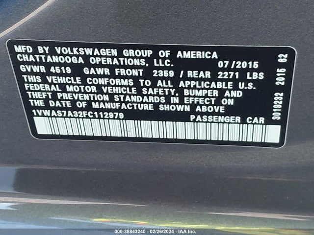 1VWAS7A32FC112979 Volkswagen Passat 1.8t Limited Edition
