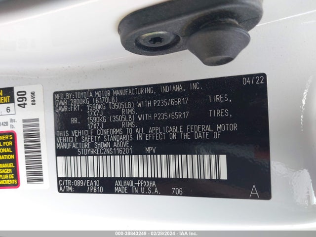 Toyota SIENNA XLE 2022 5TDYRKEC2NS116201 Image 9