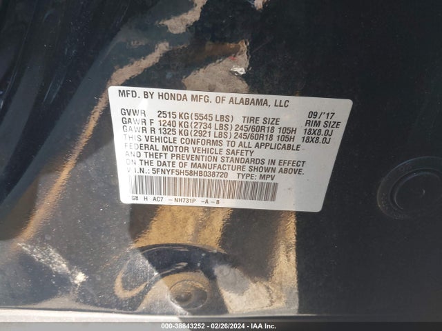 Honda Pilot Ex-l 2017 5FNYF5H58HB038720 Image 9