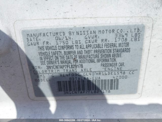 3N1CN7AP7FL829178 Nissan Versa 1.6 S
