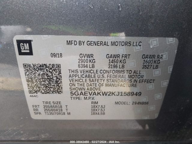 5GAEVAKW2KJ158949 Buick Enclave Awd Essence