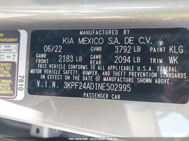 KIA Forte Lxs 2022 3KPF24AD1NE502995 Image 9