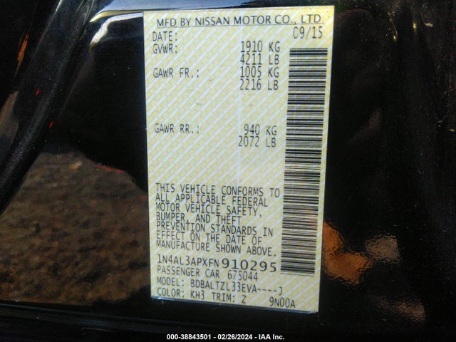 Nissan Altima 2.5 Sl 2015 1N4AL3APXFN910295 Image 9
