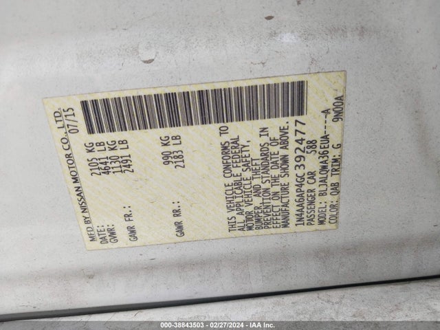 Nissan Maxima 3.5 S 2016 1N4AA6AP4GC392477 Image 9