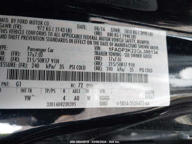 Ford FOCUS SE 2016 1FADP3K22GL388134 Image 9