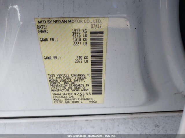 Nissan Altima 2.5 Sr 2017 1N4AL3AP1HC475133 Image 9