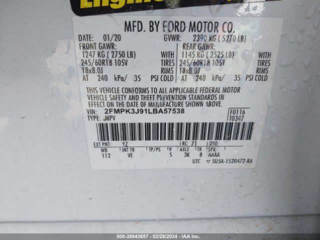 2FMPK3J91LBA57538 Ford EDGE SEL