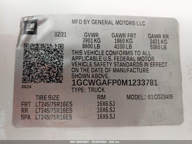 Chevrolet Express Cargo Rwd 2500 Regular Wheelbase Wt 2021 1GCWGAFP0M1233781 Image 9