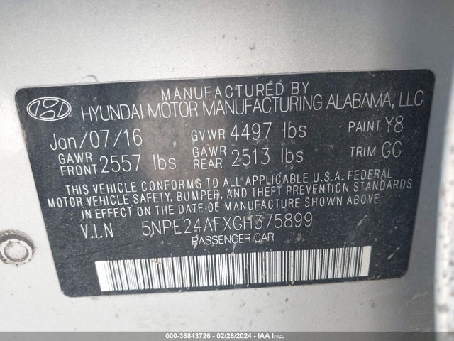 Hyundai SONATA SE 2016 5NPE24AFXGH375899 Image 9