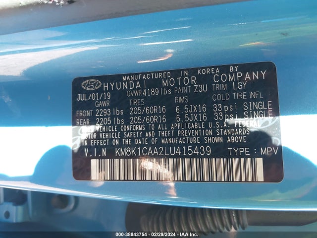 Hyundai Kona Se 2020 KM8K1CAA2LU415439 Image 9