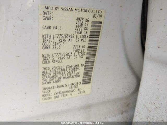 1N6BA1F46KN519630 Nissan Titan Xd Pro-4x Diesel
