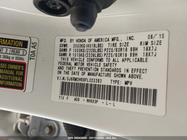 Honda Cr-v Touring 2015 5J6RM3H99FL020393 Image 9