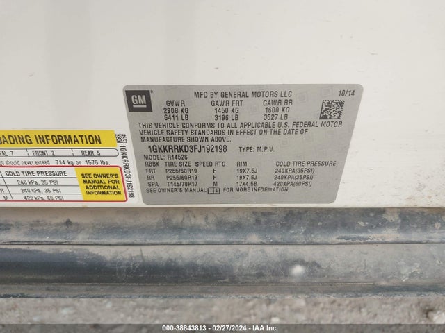 GMC Acadia Slt-1 2015 1GKKRRKD3FJ192198 Image 9