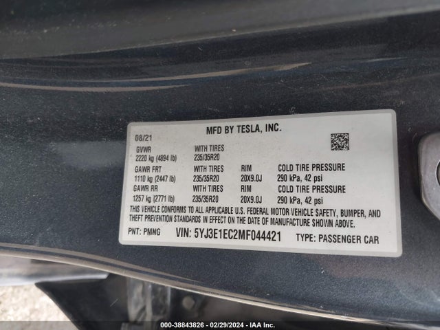 5YJ3E1EC2MF044421 Tesla Model 3 Performance Dual Motor All-wheel Drive