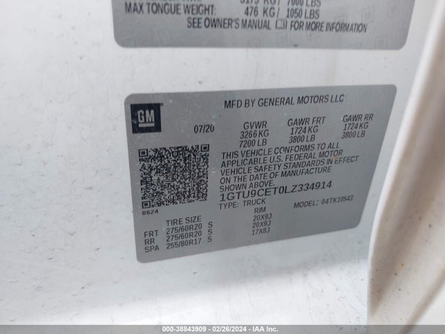 GMC Sierra 1500 4wd  Short Box Elevation 2020 1GTU9CET0LZ334914 Image 9