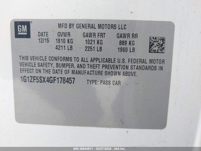 Chevrolet MALIBU 2LT 2016 1G1ZF5SX4GF178457 Image 9