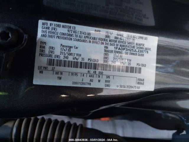 1FADP3H25JL228778 Ford FOCUS SEL