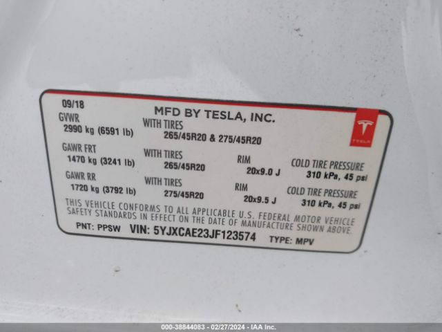 5YJXCAE23JF123574 Tesla MODEL X