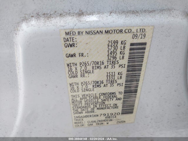 Nissan Frontier Sv 2019 1N6AD0ER1KN791920 Image 9