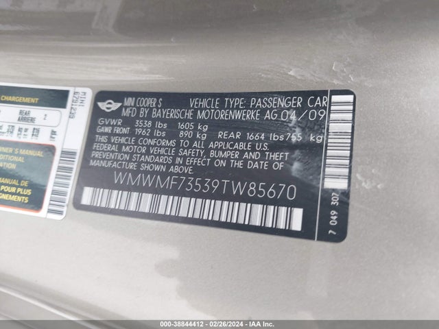 2009 MINI COOPER S WMWMF73539TW85670 Photo 8
