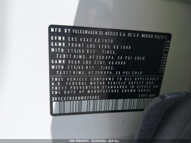 3VVCX7B26NM029492 Volkswagen Taos 1.5t S