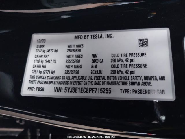 5YJ3E1EC8PF715255 Tesla Model 3 Performance Dual Motor All-wheel Drive