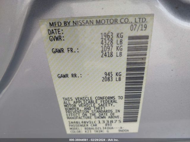 1N4BL4BV1LC133875 Nissan Altima S Fwd