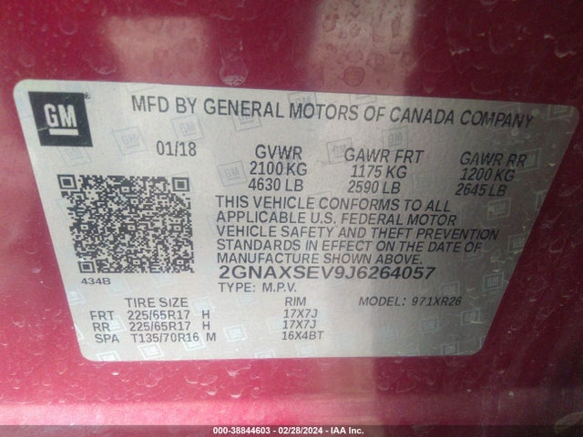 Chevrolet EQUINOX LT 2018 2GNAXSEV9J6264057 Image 9