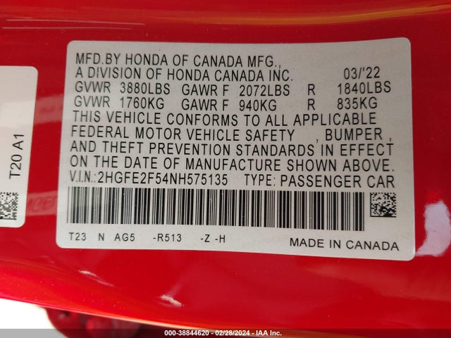 Honda Civic Sport 2022 2HGFE2F54NH575135 Image 9