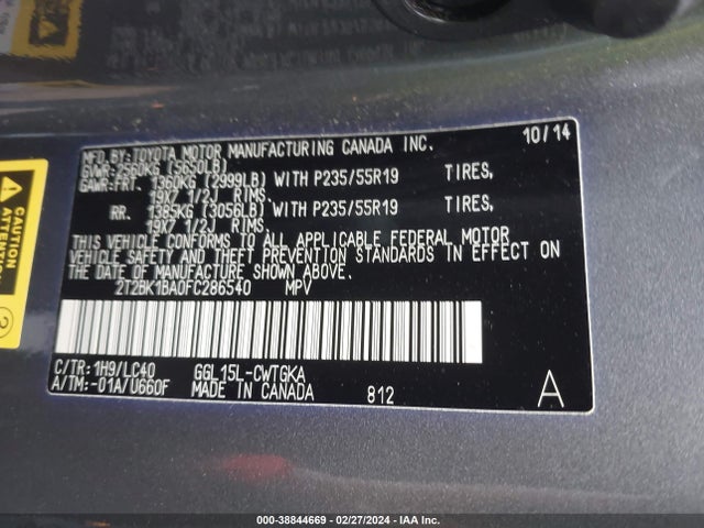 Lexus RX 350 2015 2T2BK1BA0FC286540 Image 9